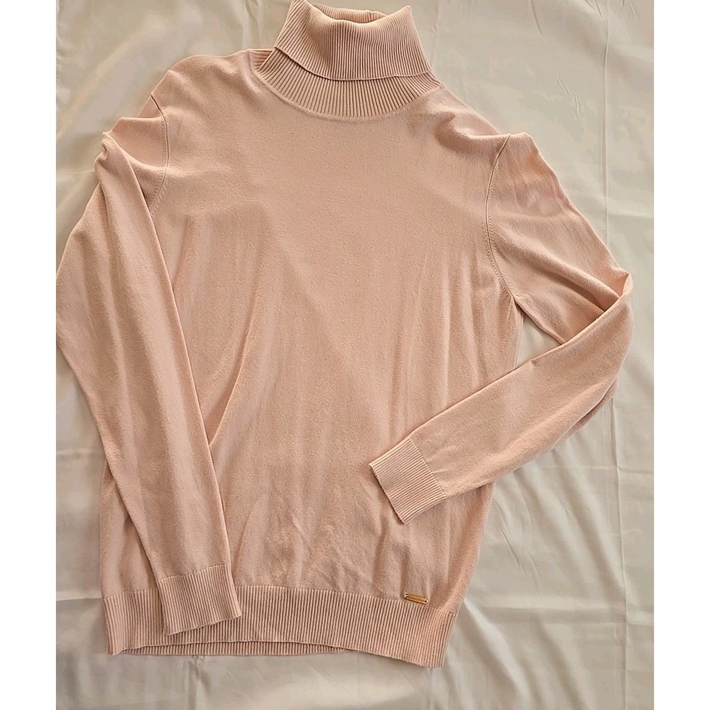 Calvin Klein Women's Large Pink Rayon Blend Knit Turtleneck Pullover Sweater